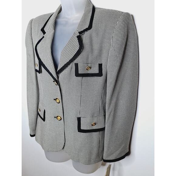 Vintage Gilmor 90s Houndstooth Blazer Jacket Medusa Gold Button 10 Petite Career - Picture 2 of 11